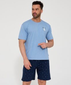 Piżama męska Cornette z krótkimi spodniami niebieska