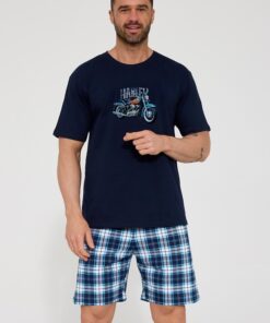 Piżama męska Cornette bawełniana krótkie spodnie Harley granatowa