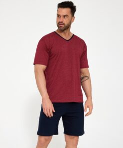 Piżama męska Cornette krótki rękaw krótkie spodenki bordowa