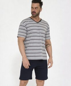 Piżama męska Cornette 100% bawełniana krótkie spodnie szara