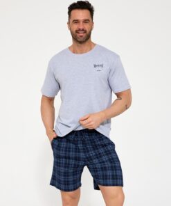 Piżama męska Cornette bawełniana krótkie spodnie szara