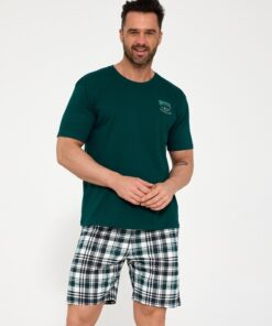 Piżama męska Cornette bawełniana krótkie spodnie zielona