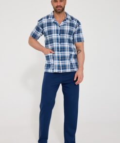 Alternative view of Piżama męska Cornette krótki rękaw Rozpinana koszula niebieska