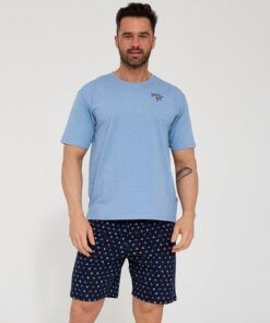 Piżama męska Cornette krótki rękaw i krótkie spodnie niebieska
