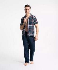 Alternative view of Piżama męska bawełniana krótki rękaw Rozpinana granatowa