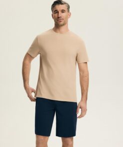 Piżama męska Henderson krótkie spodnie Bawełna beżowa