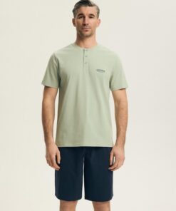 Piżama męska Henderson krótkie spodnie Bawełniana blady zielony