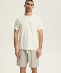 Piżama męska Henderson krótkie spodnie Bawełniana ecru beż