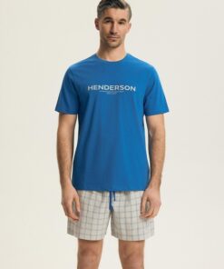 Piżama męska Henderson krótkie spodnie Bawełna niebieski