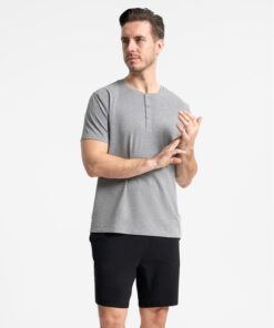 Bawełniana Piżama męska krótkie spodenki czarno szara