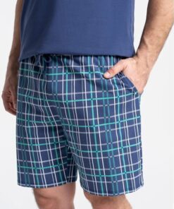 Alternative view of Bawełniana Piżama męska krótkie spodenki granat kratka