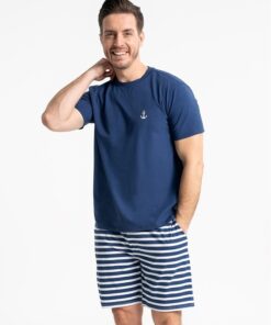 Bawełniana Piżama męska krótki rękaw i krótkie spodenki granat