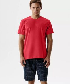 Piżama męska Atlantic krótkie spodenki bawełna czerwień granat