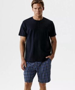 Piżama męska Atlantic krótki rękaw krótkie spodnie bawełna granat