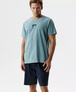 Piżama męska Atlantic krótkie spodnie bawełna blada granat mięta