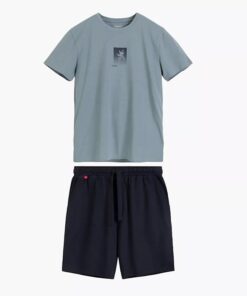 Alternative view of Piżama męska Atlantic krótkie spodnie bawełna blada granat mięta