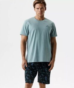 Piżama męska Atlantic krótkie spodnie bawełna mięta granat