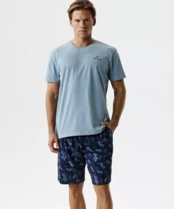 Piżama męska Atlantic krótkie spodnie bawełna niebieski denim