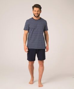 Alternative view of Piżama męska Key Bawełniana krótkie spodenki paski granatowa