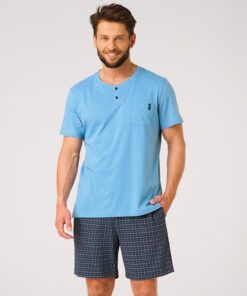 Piżama męska Key Bawełna krótkie spodenki niebieski granat