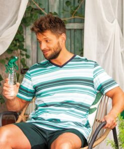 Alternative view of Piżama męska Key Bawełniana krótkie spodenki paski zielona