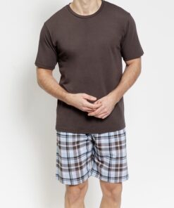 Piżama męska Taro krótki rękaw i krótkie spodnie czekoladowa