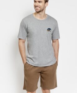 Piżama męska Taro krótki rękaw i krótkie spodnie szaro beżowa