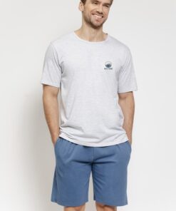 Piżama męska Taro krótki rękaw i krótkie spodnie szaro niebieska