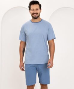 Piżama męska Regina bawełniana krótkie spodenki niebieska
