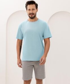 Piżama męska Regina bawełniana krótkie spodenki turkusowa