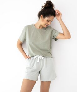 Piżama damska Sensis krótkie spodenki krótki rękaw jasny khaki