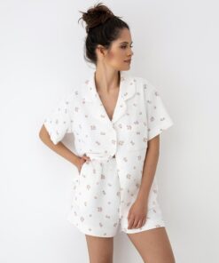 Piżama damska Sensis krótkie spodenki Frotte Rozpinana ecru