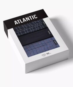 Slipy męskie Atlantic majtki zestaw 3 sztuki granat niebieski kratka