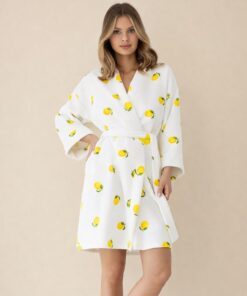 Szlafrok damski biały miękki ciepły Sensis Lemons w cytryny