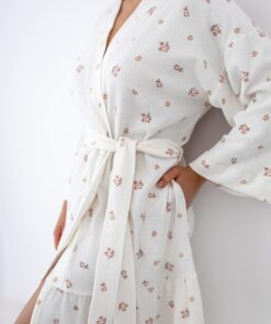 Alternative view of Cienki szlafrok damski Sensis z miłej bawełny Frotte ecru w kwiaty