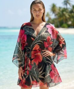 Lekkie Pareo tunika plażowa narzutka Irall czarny czarno czerwony 36