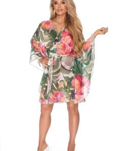 Alternative view of Lekkie Pareo tunika plażowa narzutka Irall czarny palmy i kwiaty 37