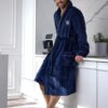 Szlafrok męski L&L długi elegancki szalowy kołnierz granatowy - obrazek 6