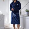 Szlafrok męski L&L długi elegancki szalowy kołnierz granatowy - obrazek 3