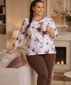 Piżama damska Cornette 3/4 rękaw ecru czekolada Plus Size