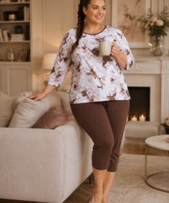 Alternative view of Piżama damska Cornette 3/4 rękaw ecru czekolada Plus Size
