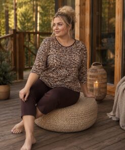 Piżama damska Cornette 3/4 rybaczki kawa z czekoladą Plus Size