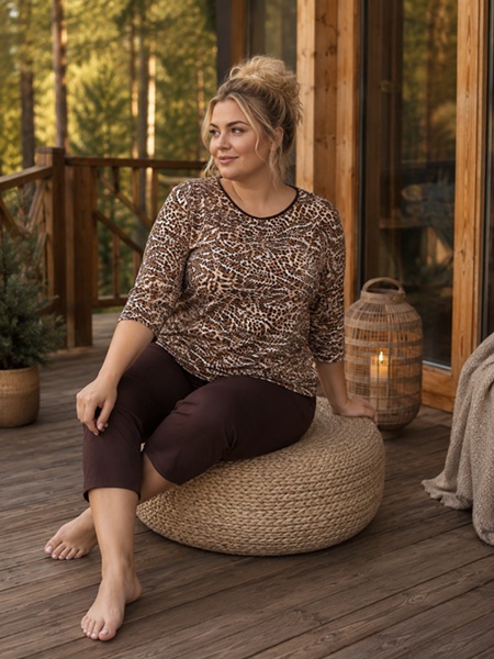 Piżama damska Cornette 3/4 rybaczki kawa z czekoladą Plus Size