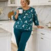 Elegancka Piżama damska Cornette rękaw 3/4 rybaczki morski granat Plus Size