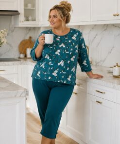Elegancka Piżama damska Cornette rękaw 3/4 rybaczki morski granat Plus Size