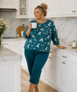 Alternative view of Elegancka Piżama damska Cornette rękaw 3/4 rybaczki morski granat Plus Size