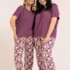 piżama damska długie spodnie krótki rękaw plus size fiolet