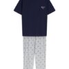 Piżama damska krótki rękaw spodnie 3/4 bawełna szary granat - obrazek 5