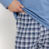 Piżama męska Taro długi rękaw i spodnie bawełniana krata jeans - obrazek 2