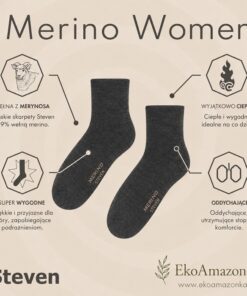 Alternative view of Skarpetki Merino damskie Steven z Wełną Merynosów prążek czarne
